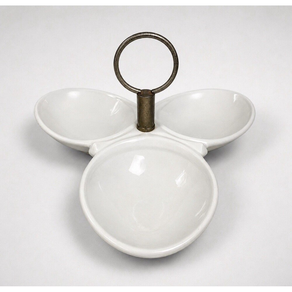 VTG Miramar California 942 White Divided Relish Tray Metal Handle MCM